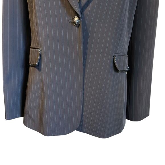 Tahari Arthur S. Levine Blazer Pin Black Striped SZ 14 Lined Contrasting Trim - Picture 4 of 10